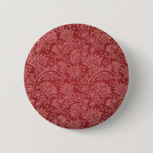 Red Paisley Damask Designer Floral Classic Pinback Button