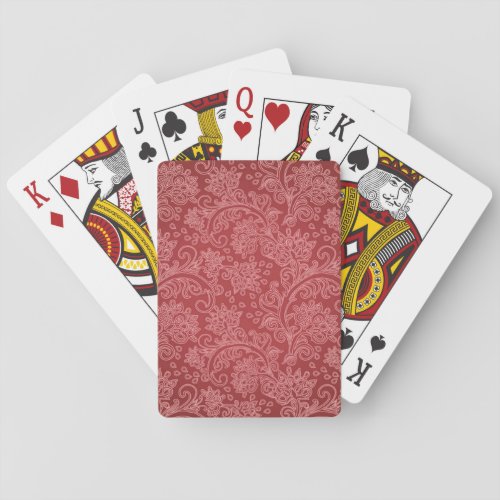 Red Paisley Damask Designer Floral Classic Playing Cards