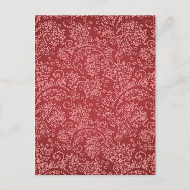 Red Paisley Damask Designer Floral Classic Postcard (Front)