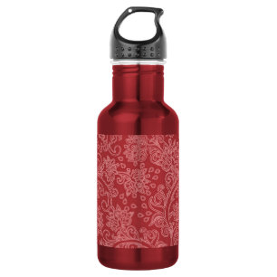 Red Paisley Damask Designer Floral Classic Stainless Steel Water Bottle
