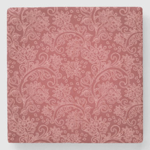 Red Paisley Damask Designer Floral Classic Stone Coaster