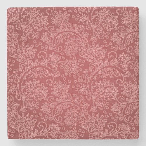 Red Paisley Damask Designer Floral Classic Stone Coaster