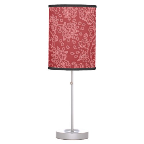 Red Paisley Damask Designer Floral Classic Table Lamp