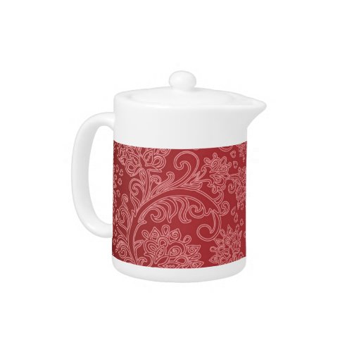 Red Paisley Damask Designer Floral Classic Teapot