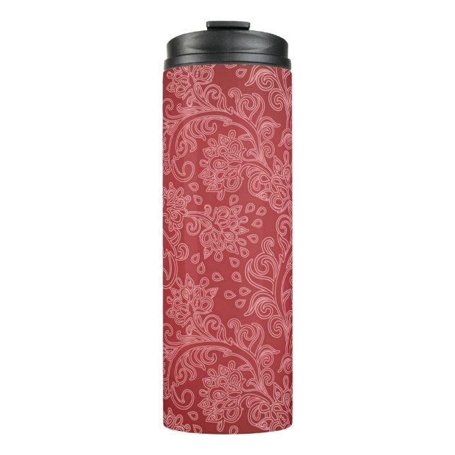 Red Paisley Damask Designer Floral Classic Thermal Tumbler (Front)