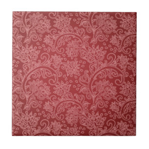 Red Paisley Damask Designer Floral Classic Tile