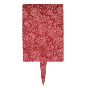 Red Paisley Damask Designer Floral Vintage Classic Cake Topper