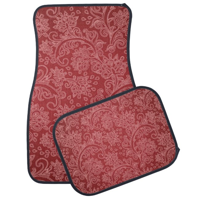 Red Paisley Damask Designer Floral Vintage Classic Car Floor Mat (Set)