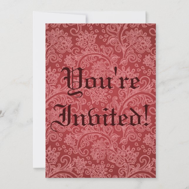 Red Paisley Damask Designer Floral Vintage Classic Invitation (Front)