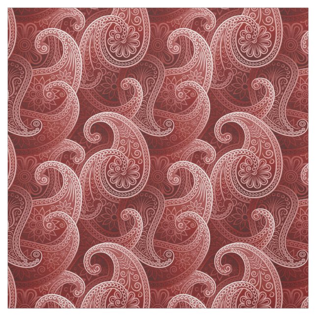 Red Paisley Exotic Pattern Fabric (Swatch)