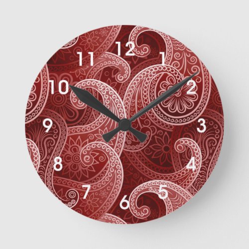 Red Paisley Exotic Pattern Round Clock