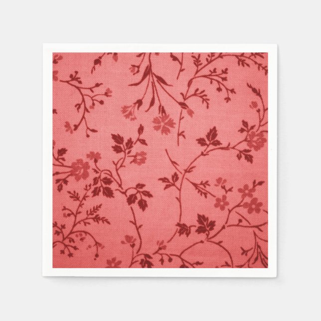 Red paisley fabric like linen look paper napkins (Front)