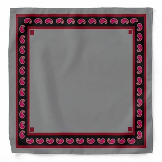 Red Paisley Gray Bandana (Front)