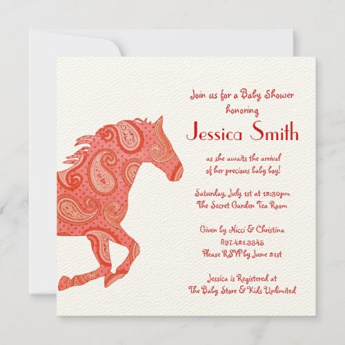 Red Paisley Horse Baby Shower Personalized Invitation