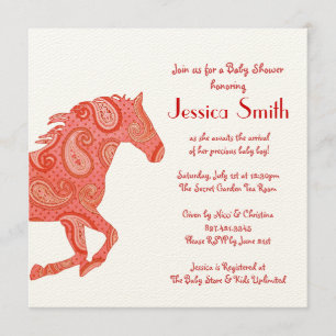 Red Paisley Horse Baby Shower Invitation