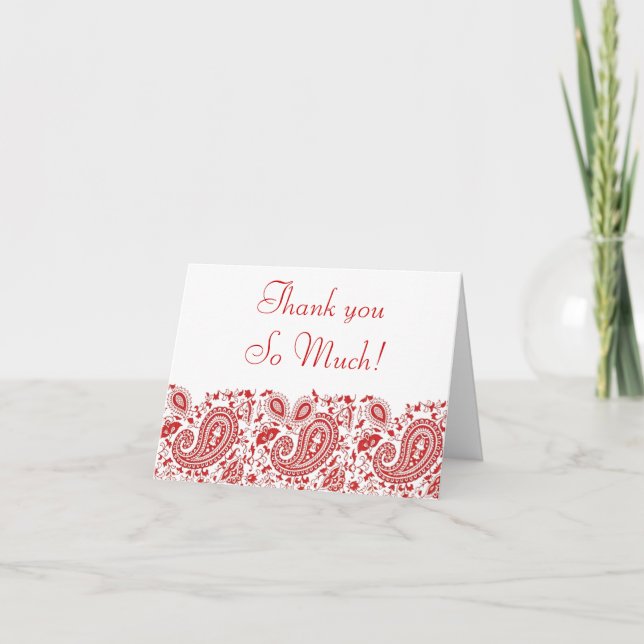 Red paisley muslim wedding Thank you Card (Front)