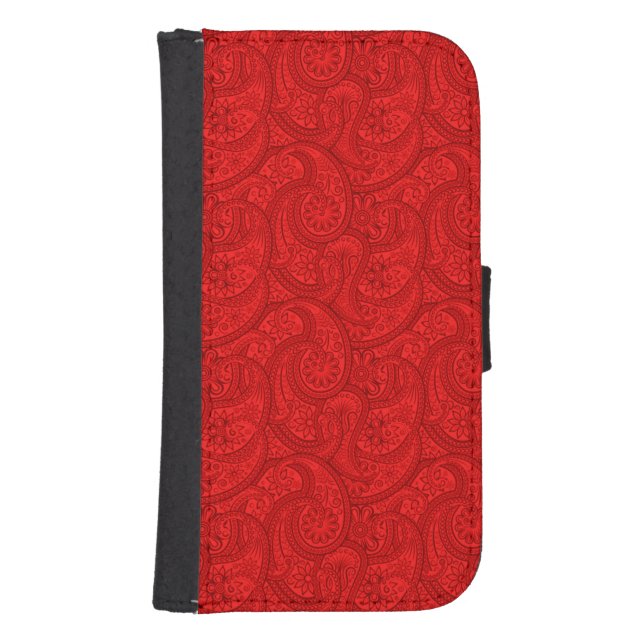 Red Paisley Samsung Galaxy Wallet Case (Front)