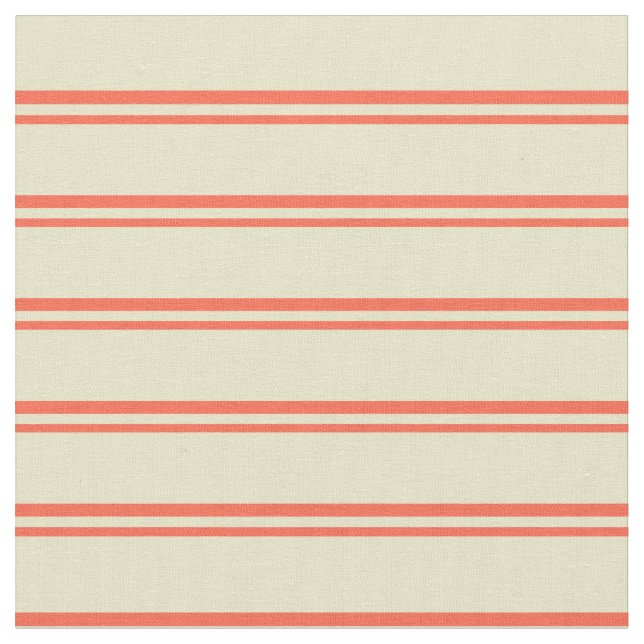 Red & Pale Goldenrod Pattern of Stripes Fabric (Close Up)