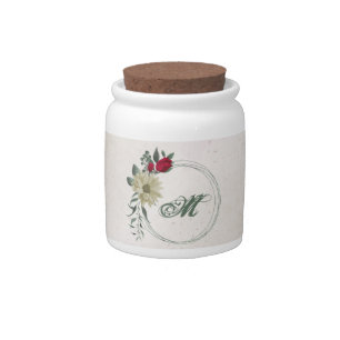 red & pale yellow flowers greenery candy jar