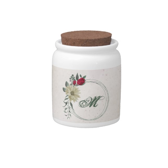red & pale yellow flowers greenery candy jar (Front)