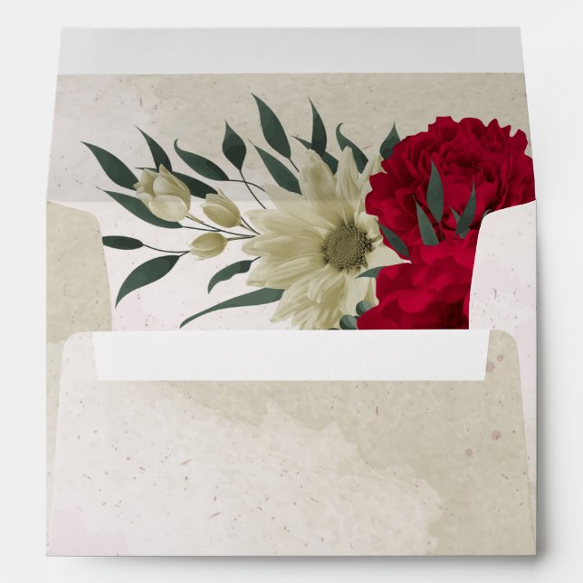 red pale yellow flowers wedding envelope (Back (Bottom))