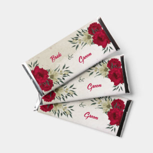 red pale yellow flowers wedding hershey bar favors