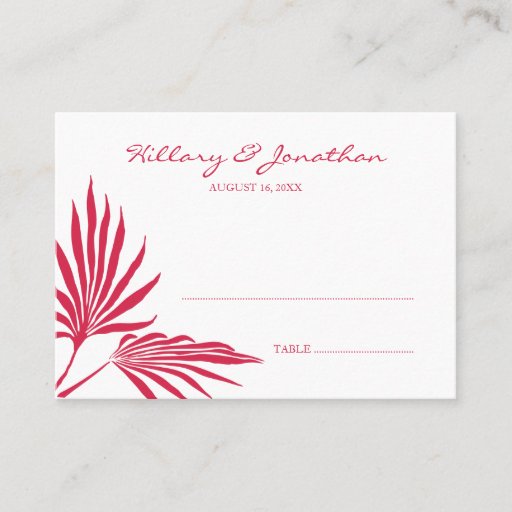 Customizable Red palm leaf wedding escort seating place card business card templates