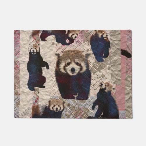 Red Panda Abstract mixed media digital art collage Doormat