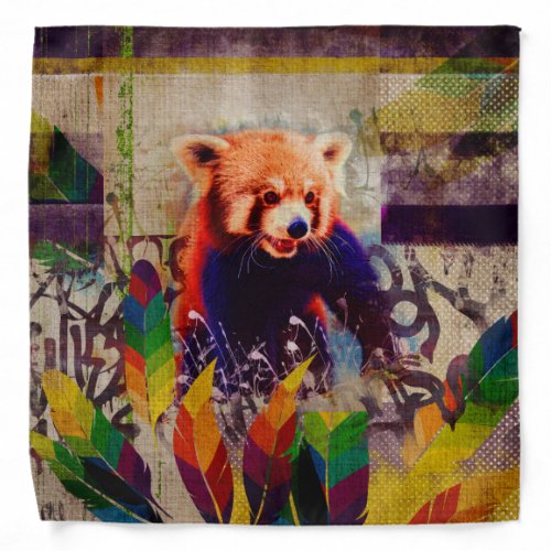 Red Panda Abstract vintage pop art composition Bandana