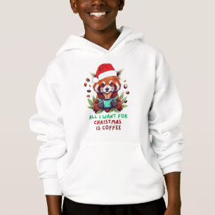 Red Panda All I Want for Christmas is Coffee Hoodie