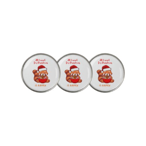 Red panda All I want for Christmas is Ramen Golf Ball Marker
