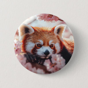 Red Panda Among Cherry Blossoms  Button