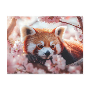 Red Panda Among Cherry Blossoms  Holiday Postcard