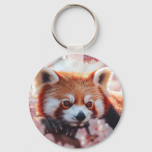 Red Panda Among Cherry Blossoms Keychain