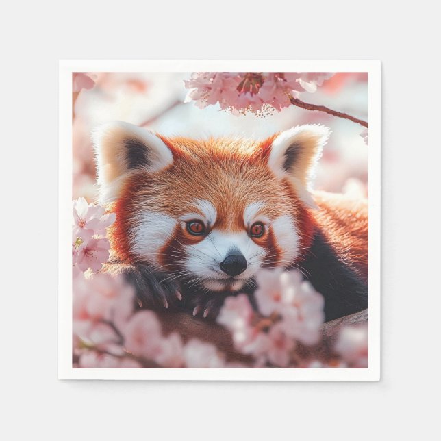 Red Panda Among Cherry Blossoms  Napkins (Front)