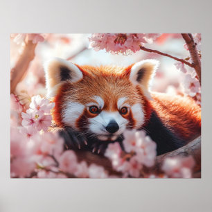 Red Panda Among Cherry Blossoms Poster
