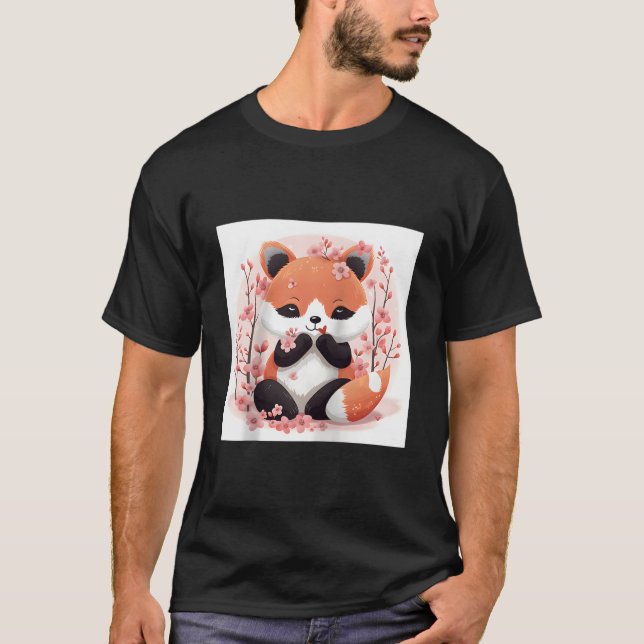 Red Panda And Cherry Blossom Theme Lovely Style Ba T-Shirt (Front)