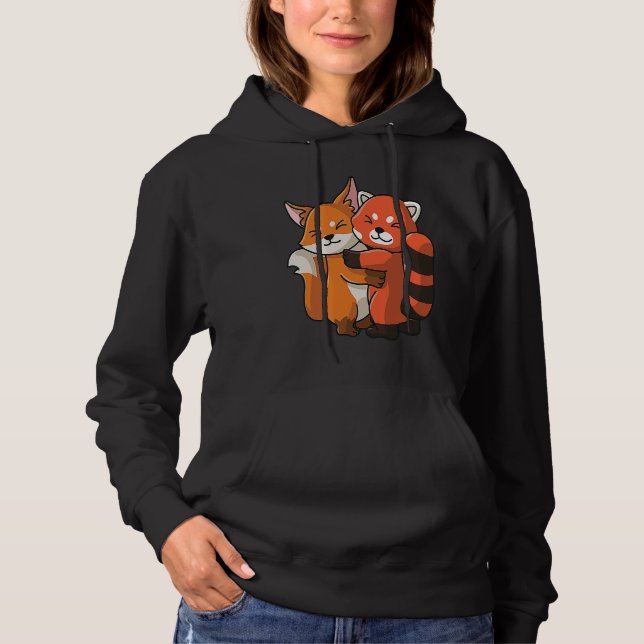 Red Panda and Fox cute Hug Cuddle Animals Hoodie (Front)