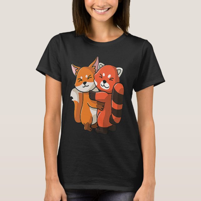 Red Panda and Fox cute Hug Cuddle Animals T-Shirt (Front)