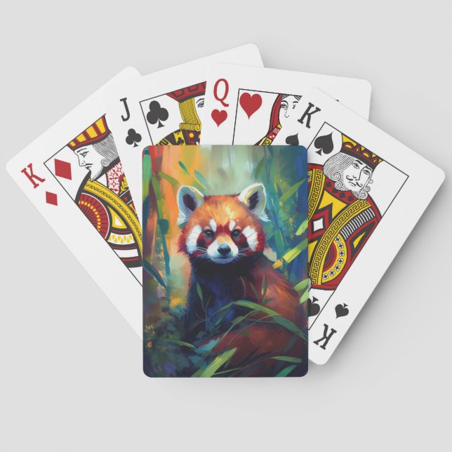 Red Panda Animal Portrait Painting Wildlife Forest Poker Cards (Back)