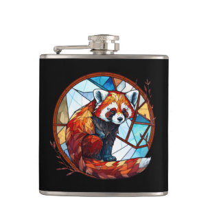 Red Panda Animal Portrait Stained Glass Wildlife Flask