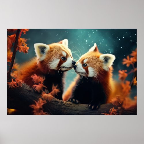 Red Panda Animal Wildlife Wilderness Colorful Art Poster