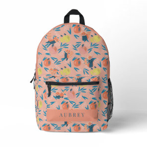 Red Panda & Apple Pattern Coral Pink Printed Backpack