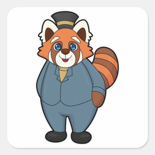Red Panda as Groom with Hat Square Sticker (Front)
