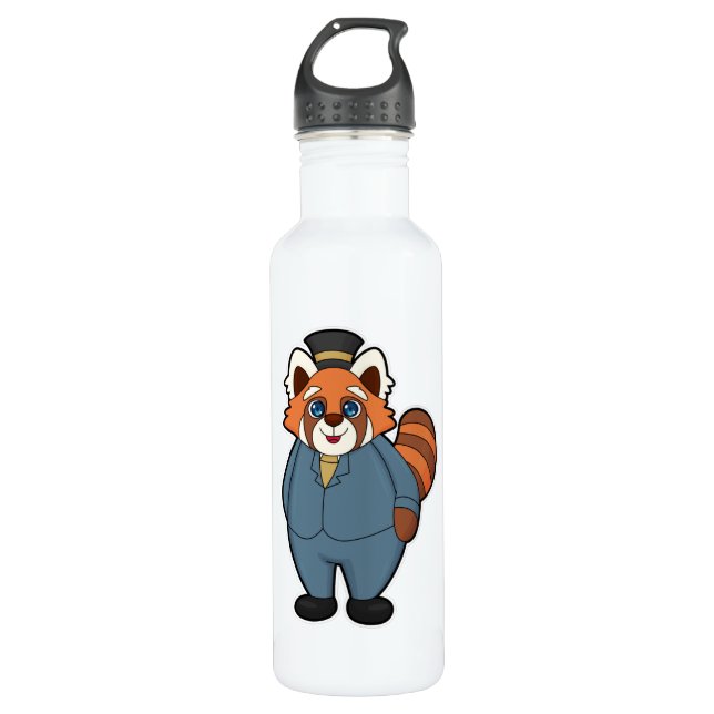 Red Panda as Groom with Hat Stainless Steel Water Bottle (Front)