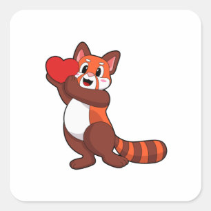 Red panda at Love with Heart.PNG Square Sticker