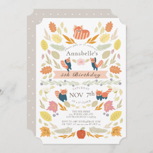 Red Panda Autumn Foliage Birthday Invitation