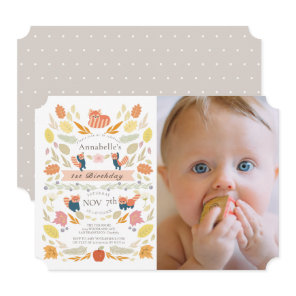 Red Panda Autumn Foliage Photo 1st Birthday Invitation