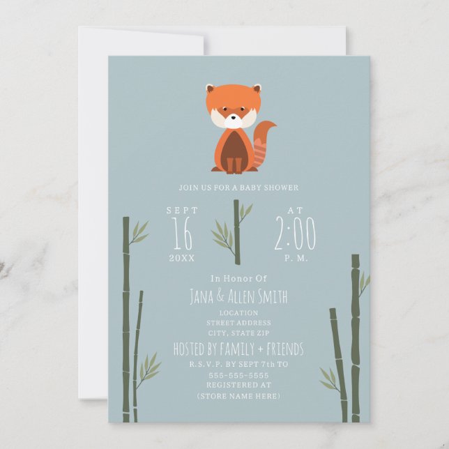 Red Panda Bamboo Blue Boy Baby Shower Invitation (Front)