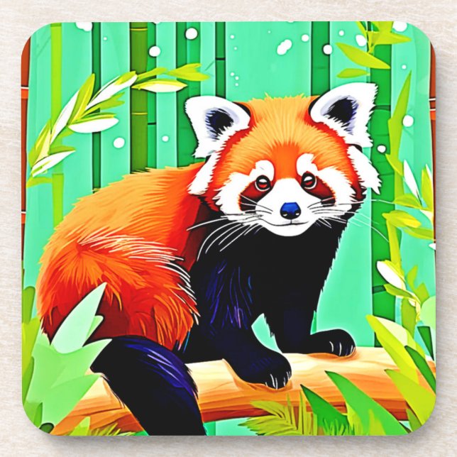 Red Panda Bamboo Forest Beverage Coaster (Front)
